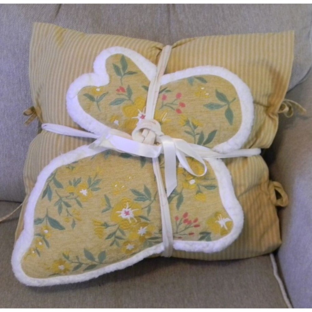 Sheffield Home Set of 2 Decor Pillow Embroidered  Easter Bunny Yellow Floral NWT